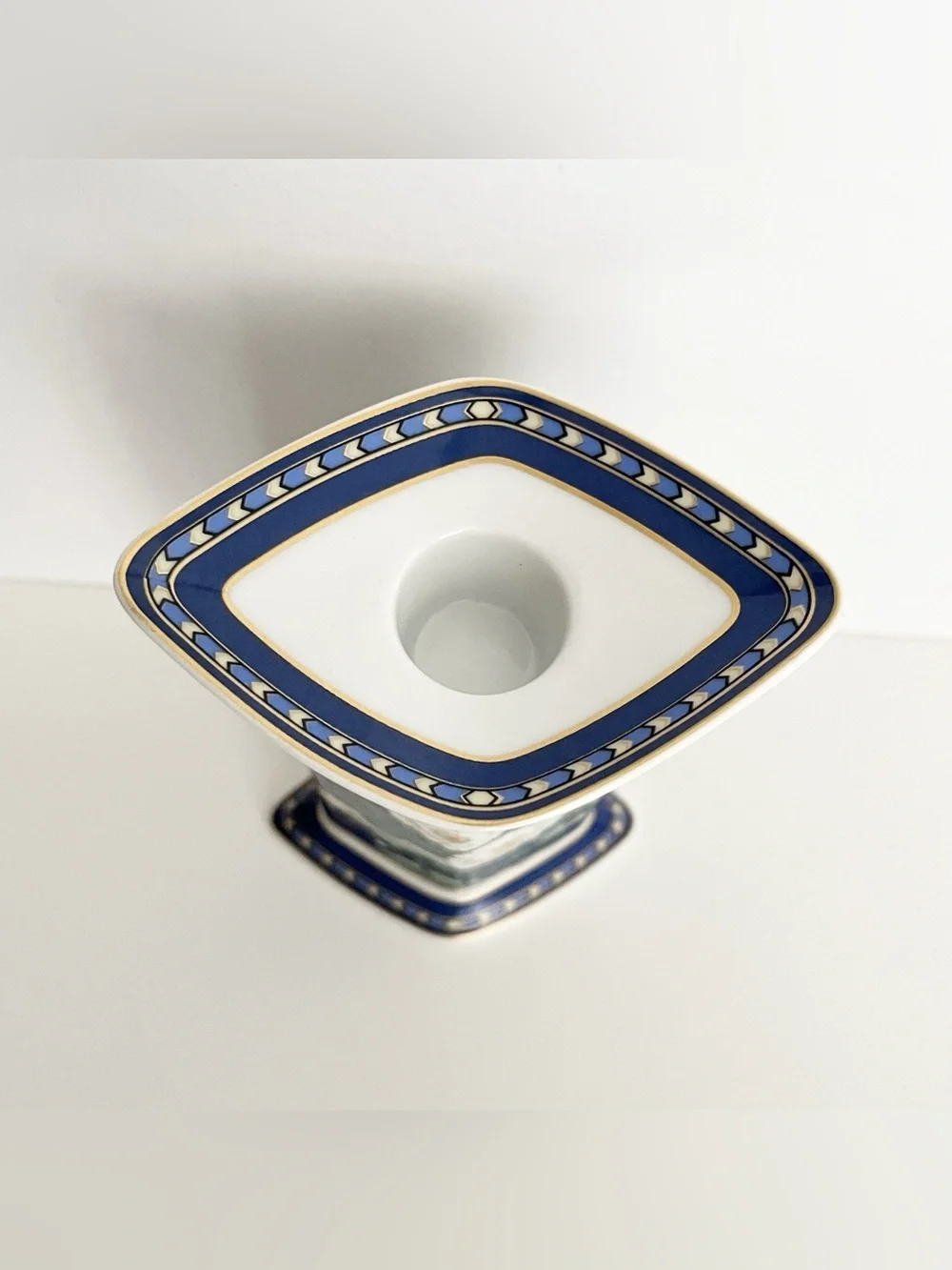 Vintage Kaiser Germany Atrium Porcelain Candle Holder Floral Blue Yellow 5.5 in